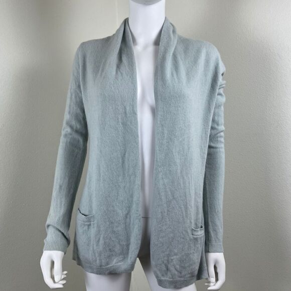 Theory Womens Size M Blue Cashmere Open Front Cardigan Sweater Pockets FLAWED - Picture 8 of 13